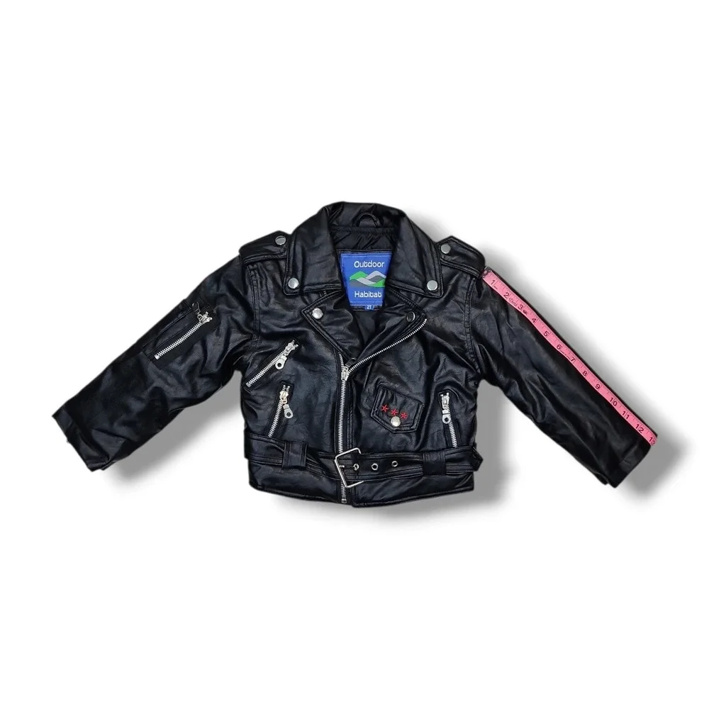 Outdoor Habitat Black Faux Leather Biker Jacket Embroidered USA Eagle Size 2T‎